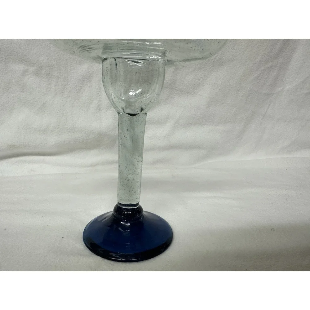 Mexican Margarita Glass Turquoise Blue Rim Navy Base 7.5